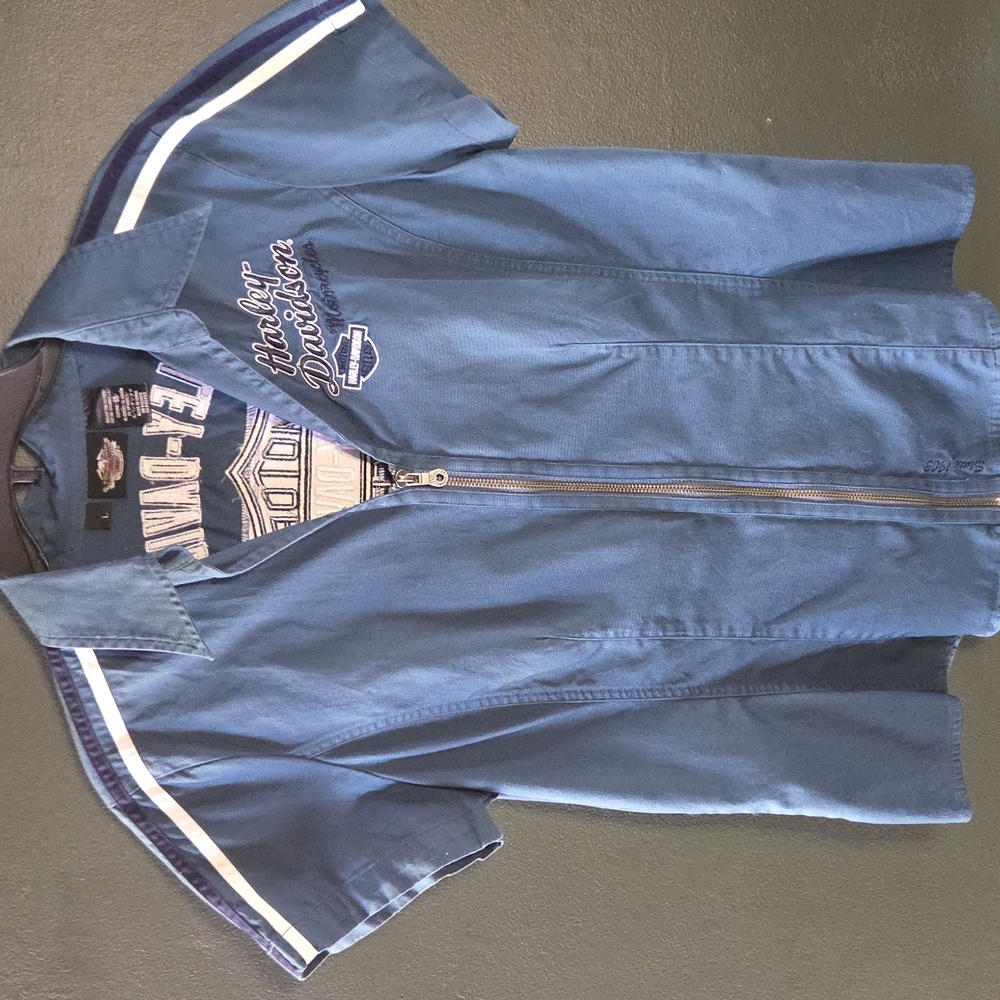 Harley-Davidson Casual Blue Button-Down Shirt Size L - Picture 2 of 4